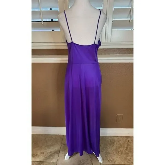 Vintage Size S Lace Trim Floor Length Lingerie Nightgown Royal Purple Romantic - Picture 4 of 8